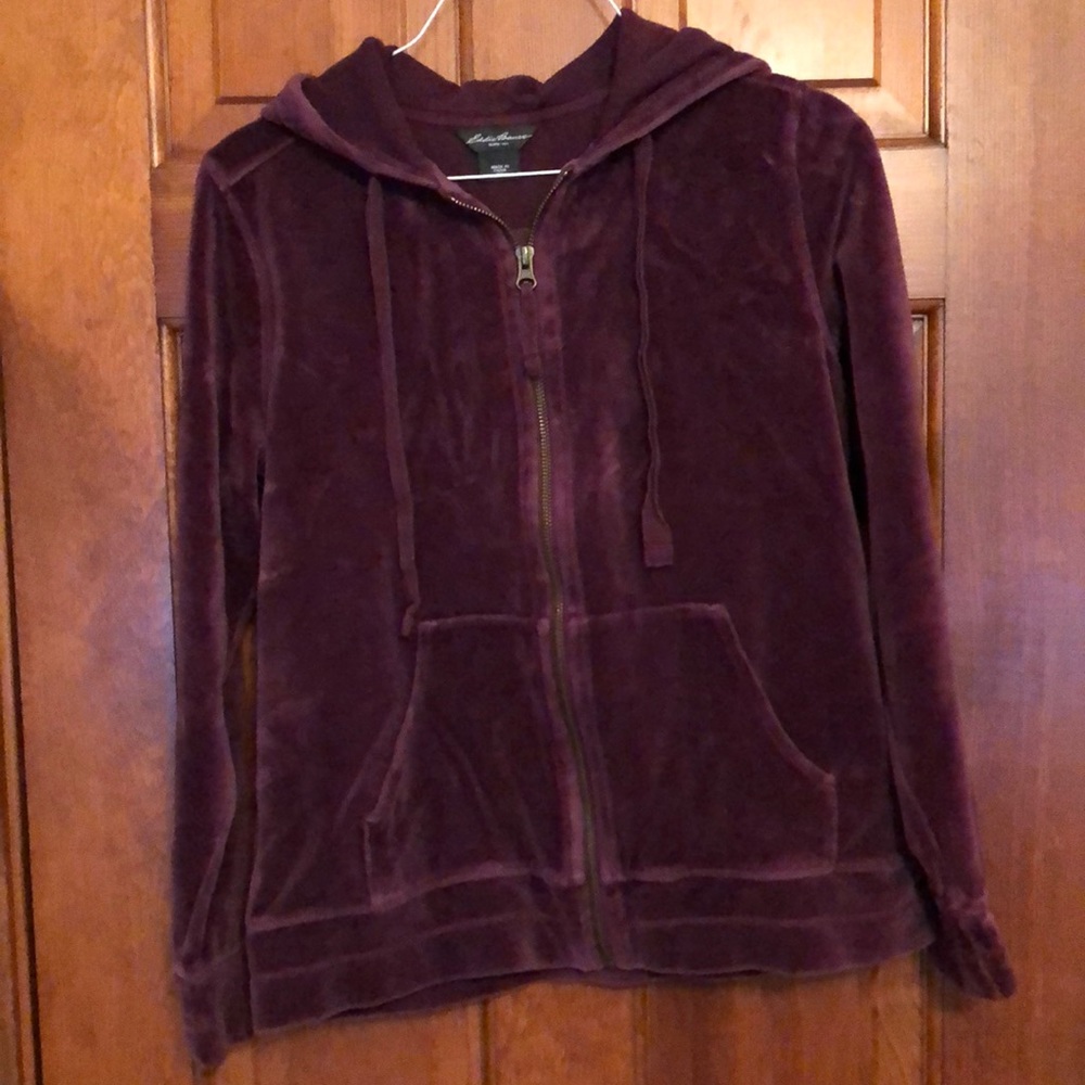 Burgundy velour zip up hoodie jacket